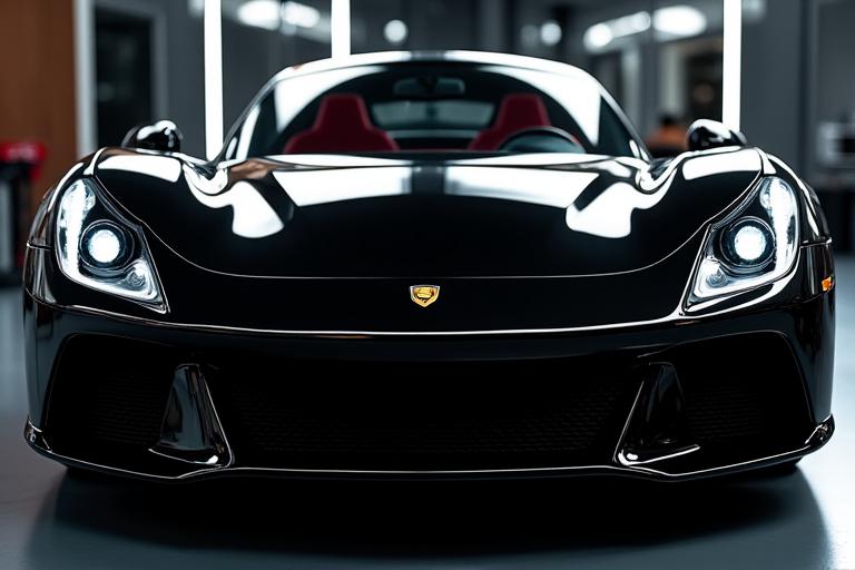 光沢を取り戻した高級スポーツカーのフロント部分